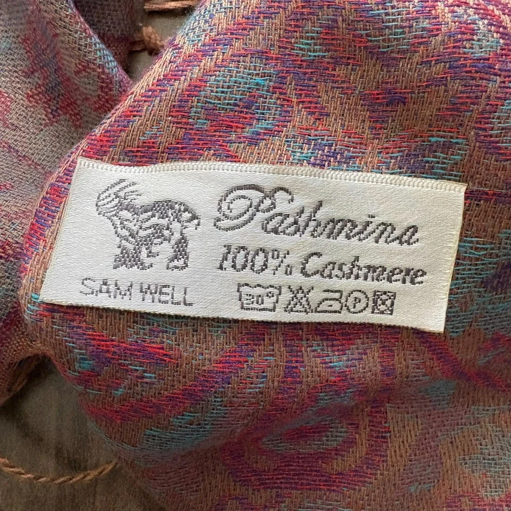 SAM WELL Pashmina Scarf‎ 100% Cashmere Made in NEPAL Purple Floral 27x70 inch